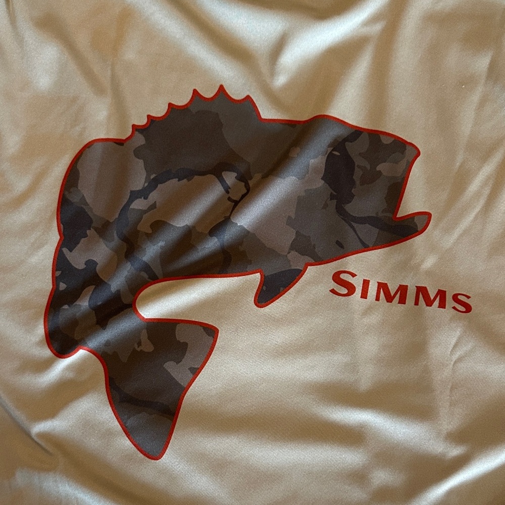 NWOT Simms Brown Camo Fish Tee with Red Outline